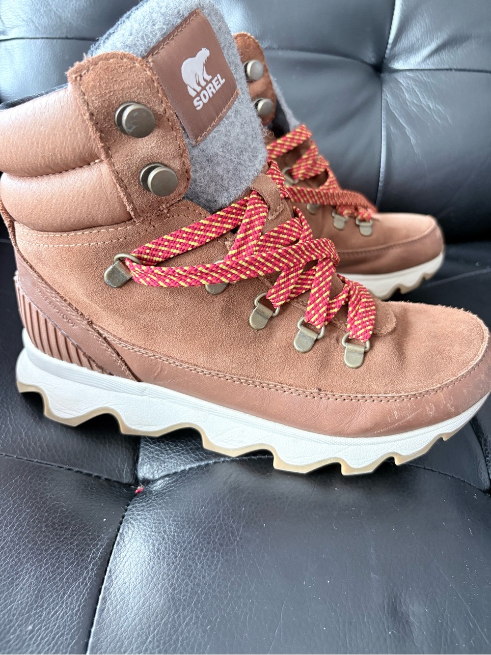 SOREL Women's Waterproof Brown Suede Hiker Boots - Red Accent Laces